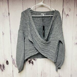 Fashion Nova Womens Size Large Jo Jo Crossover Wrap Sweater Gray Cable Knit